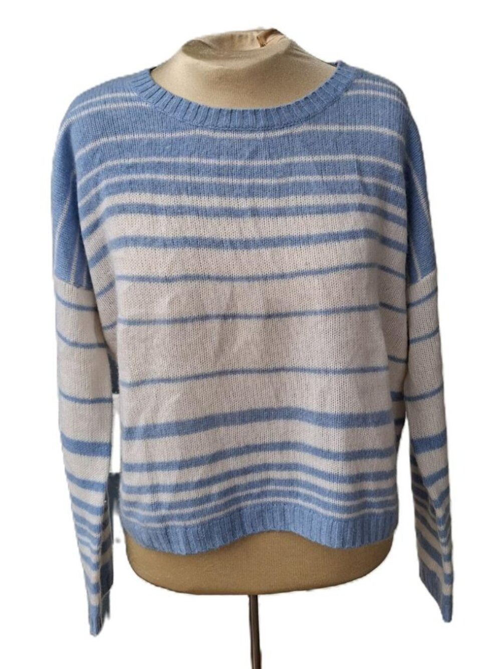 Aqua 100% Cashmere Sweater Cozy Striped Blue White Size M